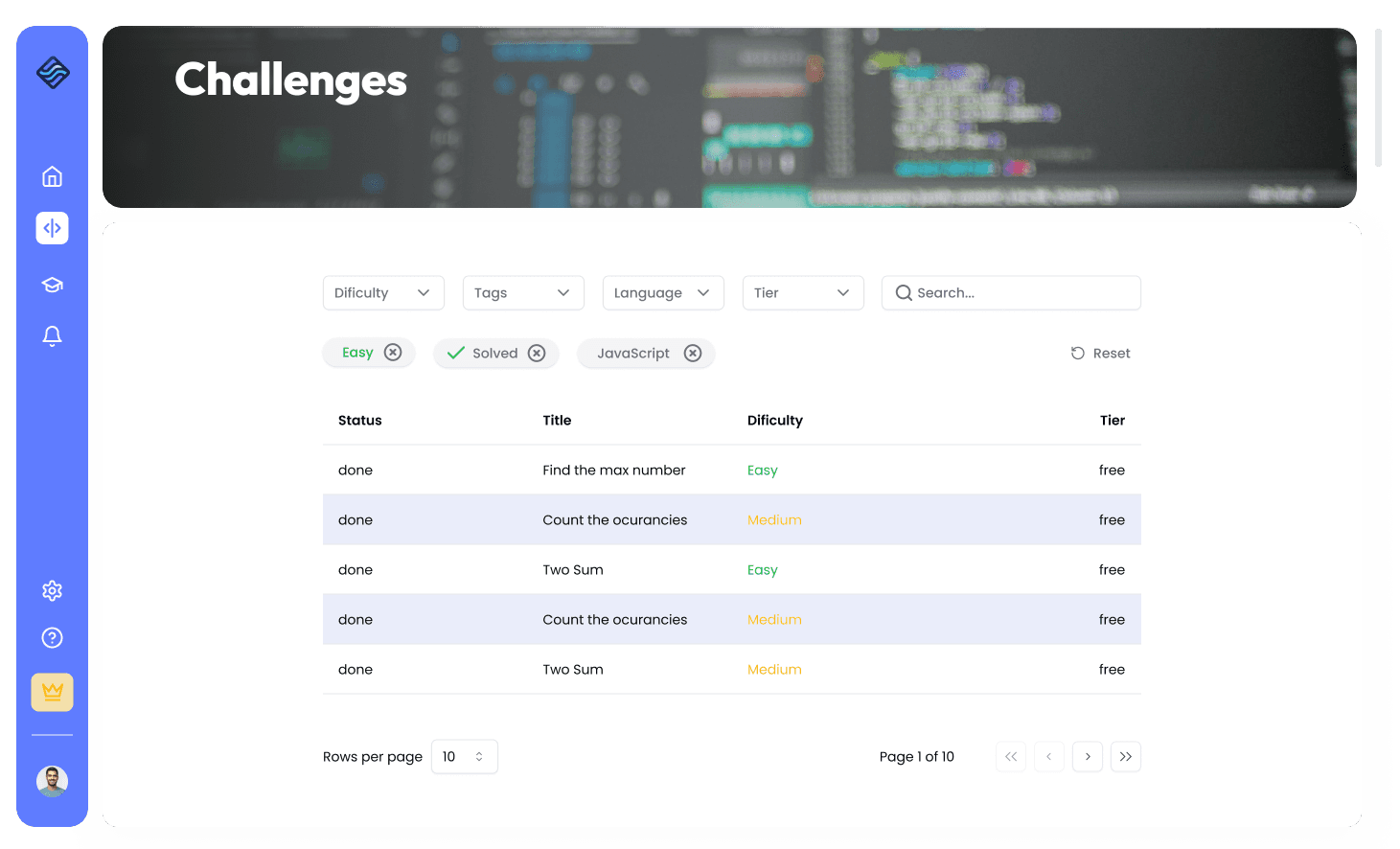 A picture showing CodeFlow's JavaScript coding challenges